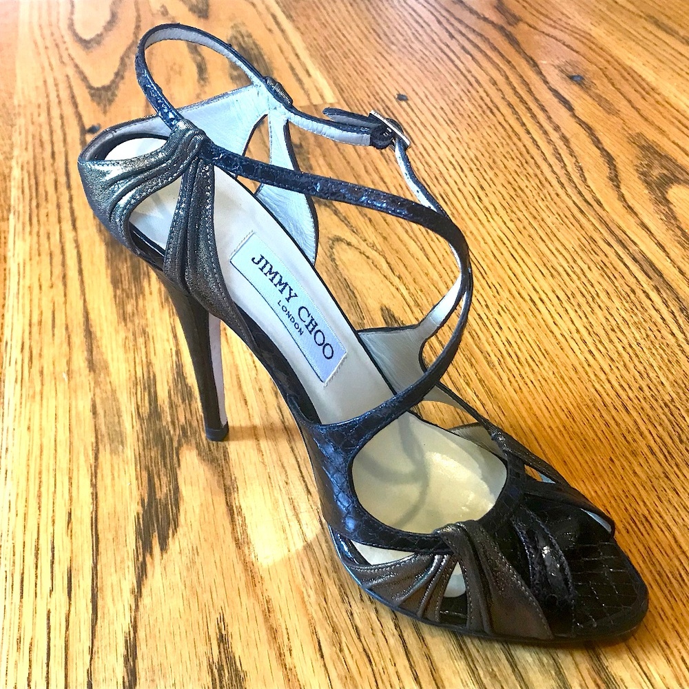 Jimmy Choo Elaphe Snake/Glitter Black/Gold 37.5